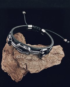 Pulseira Nó Maritimo Grafite 1cm Ajustável - Couro