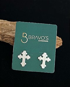 Brinco Cruz Trabalhada - Prata 925