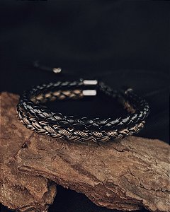 Pulseira Dupla Marrom e Preta 1,1cm Ajustável - Couro