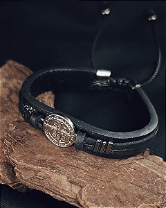 Pulseira Preta São Bento 1cm Ajustável - Couro