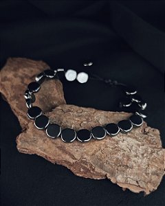 Pulseira Hematita Moeda 0,8cm Ajustável - Pedra natural