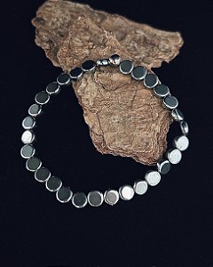Pulseira Hematita Moeda 0,6cm Silicone 18cm - Pedra Natural