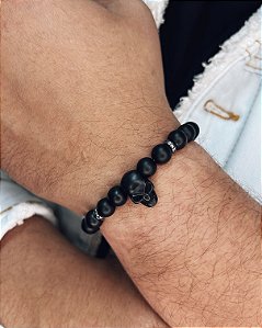 Pulseira Ônix Caveira Preta 18cm - Pedra Natural