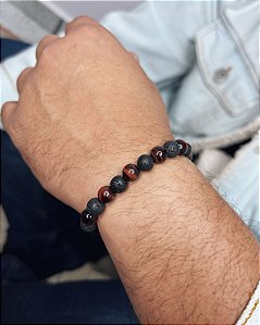 Pulseira Olho de Boi e Vulcânica Mesclada 18cm - Pedra Natural