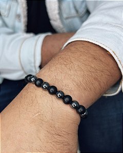 Pulseira Pedra Murano Preto Fosco e Hematita Mesclada 18cm - Pedra Natural