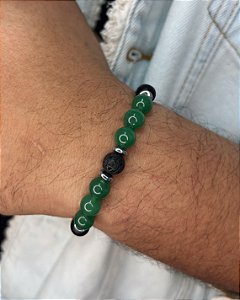 Pulseira Pedra Murano Preto Fosco e Quartzo Verde 18cm - Pedra Natural