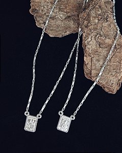 Escapulário S. Coração + N. S. Carmo Elo Cadeado 70cm - Prata 925