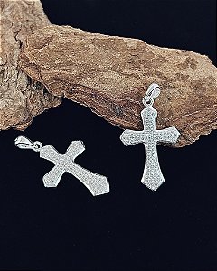 Pingente Cruz Cravejado Lapidado 2,8 cm x 2 cm - Prata 925