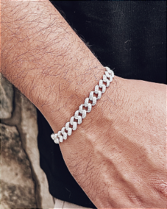 Pulseira Grumet Cravejada 8mm 20cm - Prata 925