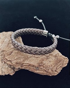 Pulseira Trançada Marrom 1cm Ajustável - Couro