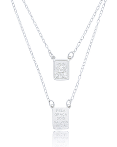 Escapulário Nossa Senhora do Carmo e Coração de Jesus 70cm - Prata 925