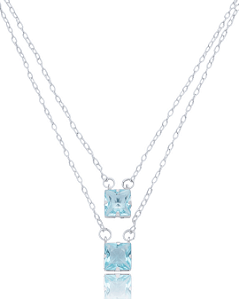 Escapulário Zircônia Azul Bebê 70cm - Prata 925