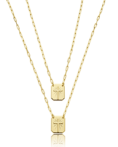 Escapulário Elo Cartier Placa Chanfrada com Cruz 70cm - Banho de Ouro 18k