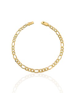 Pulseira Fígaro 3x1 5mm 21cm - Banho de Ouro 18k