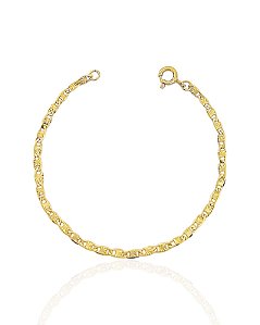 Pulseira Infantil Piastrine com Detalhe 2mm 15cm - Banho de Ouro 18k
