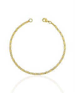 Pulseira Infantil Piastrine com Detalhe de Riscos 2mm 15cm - Banho de Ouro 18k