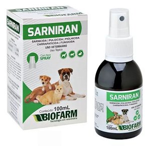 Sarniran Antiparasitário e Antifúngico Spray Animais 100ml Biofarm