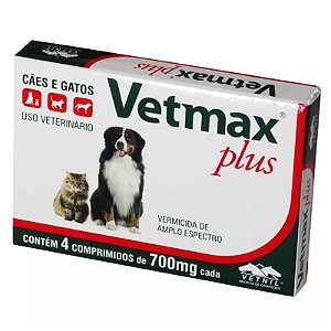 Vermífugo Vetmax Plus 4 Comprimidos de 700mg Cada Cães e Gatos Vetnil