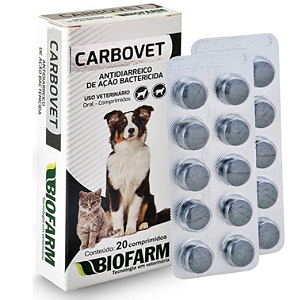 Antidiarreico de Ação Bactericida Carbovet para Cães e Gatos - 20 Comprimidos - Biofarm