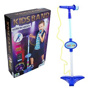 Microfone Musical Infantil Com Suporte Rock Star Karaoke Som E Luz