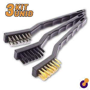 Kit Jogo 3 Escovas Com Cerdas De Aço Para Metal Limpeza Pesada - MTX