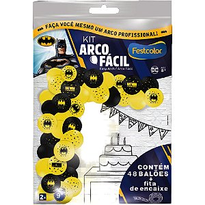 Kit Arco Fácil com Bexiga Decorativa Batman 48 Unidades Festcolor