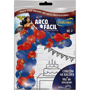 Kit Arco Fácil com Bexiga Mulher Maravilha 48 Unidades Festcolor