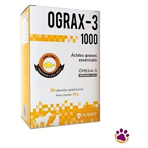 Suplemento Nutricional Ograx 3 1000 para Cães Gatos 30 Cápsulas Avert