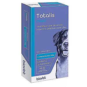 Vermífugo Totalis Maxi Para Cães Porte Grande Com 2 Comprimidos Palatáveis - Biovet
