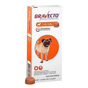 Bravecto 4,5 a 10kg Tratamento Antipulgas e Carrapatos Tablete Mastigável 250mg Para Cães MSD Saúde Animal