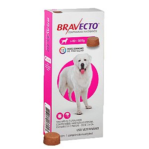 Bravecto 40 a 56kg Tratamento Antipulgas e Carrapatos Tablete Mastigável 1400mg Para Cães MSD Saúde Animal