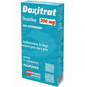 Antimicrobiano Doxitrat Para Cães e Gatos Doxiciclina 200mg 24 Comprimidos Agener União