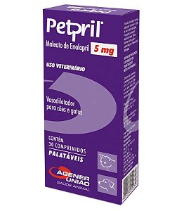 Petpril 5mg Maleato de Enalapril Vasodilatador Para Cães e Gatos 30 Comprimidos Agener União