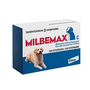 Vermífugo Milbemax C para Cães 5 a 25kg com 2 Comprimidos Contra Vermes Infecções Intestinais Elanco