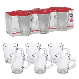 Kit Mini Caneca De Vidro Transparente Café Expresso Lisa 6 Unidades - 70ml - Hauskraft