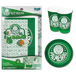 Kit Festa Decorativa Comemoração Aniversário Palmeiras + 16 Copos e 16 Pratos - 94 peças - Festcolor