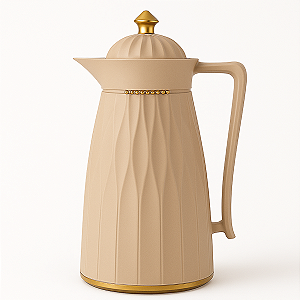 Garrafa Térmica Café Chá 1 Litro Khadija Bege e Dourado Com Alça Elegante Tampa Click Tuut