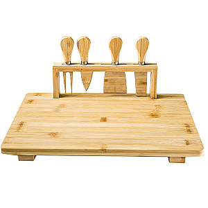 Conjunto Tábua de Servir com Facas Utensílios para Queijos 100% Bambu  - Class Home