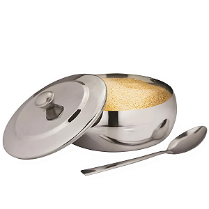 Farinheira com Colher e Tampa de Aço Inox para Farinha Açúcar Cozinha - Class Home