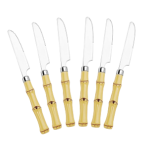 Jogo de Facas de Sobremesa Bambu Premium Inox Ideal para Doces Sobremesas - 6 Peças - Class Home