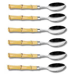 Kit Jogo De 6 Colheres De Sobremesas Bambu Premium Inox Ideal Para Doces Class Home
