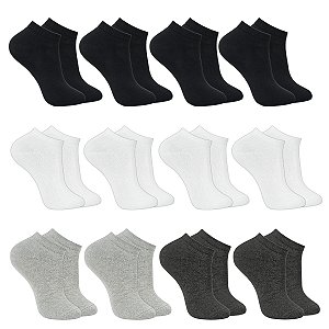 Kit 12 Pares Meias Premium Soquete Cano Curto em Algodão e Poliéster 30-46 Unissex Union Socks