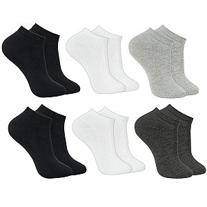 Kit 6 Pares Meias Premium Soquete Cano Curto em Algodão e Poliéster 30-46 Unissex Union Socks