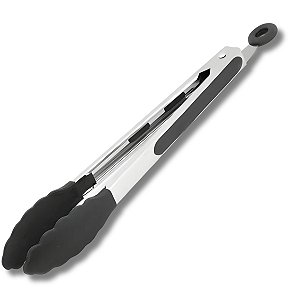 Pegador de Silicone e Aço Inox Preto Multiuso Para Cozinha Saladas Alimentos 25,5cm Uny Home
