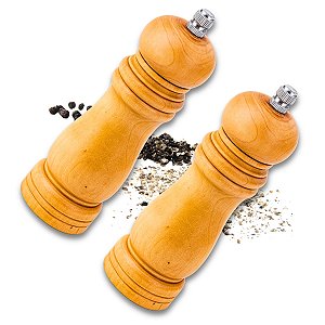 Kit 2 Moedor Manual de Pimenta e Sal Condimentos Temperos Grãos Com Ajuste MDF 15cm Uny Home