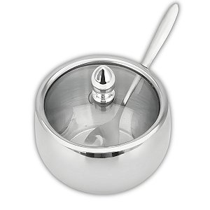 Açucareiro com Colher em Aço Inox e Tampa de Vidro 260ml Uny Home