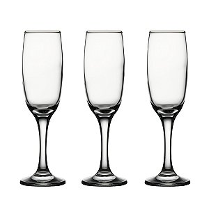 Kit 3 Taças Para Champanhe Espumante Vinho Vidro Liso Transparente Lira 210ml G4U Class Home