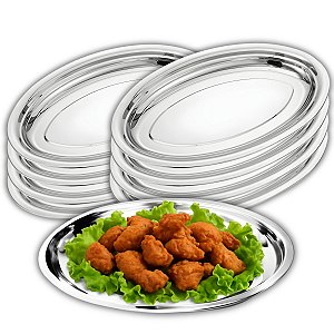 Kit 8 Travessas Oval Funda Aço Inox 21cm Para Servir Alimentos Porções Cozinha Restaurante - Ke Home