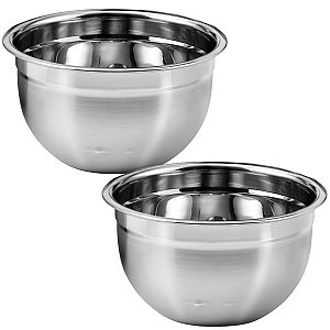Kit 2 Tigelas Mixing Bowl De Inox Redondo 22cm Para Preparo Cozinha Salada Confeitaria M - Ke Home