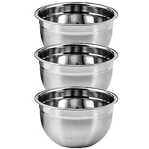 Kit 3 Tigelas Mixing Bowl De Inox Redondo 22cm Para Preparo Cozinha Salada Confeitaria M - Ke Home